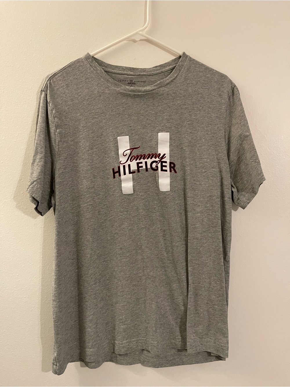 Tommy Hilfiger Gray Crewneck Tee with White and Maroon Logo